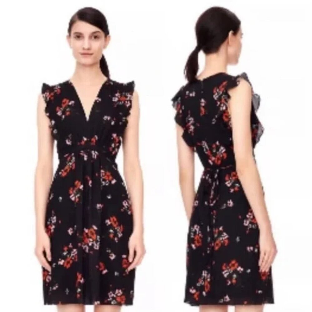 Rebecca Taylor V neck Floral Black Dress - size 2